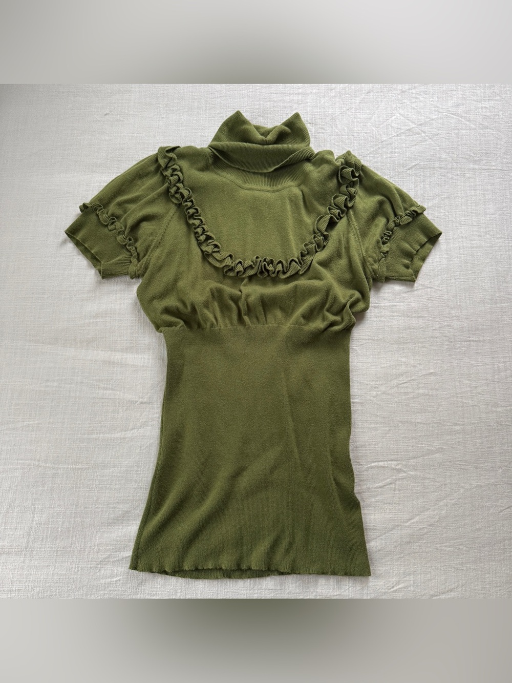Vintage Y2K KenzieGirl Olive Green Ruffle Turtleneck Knit Top M